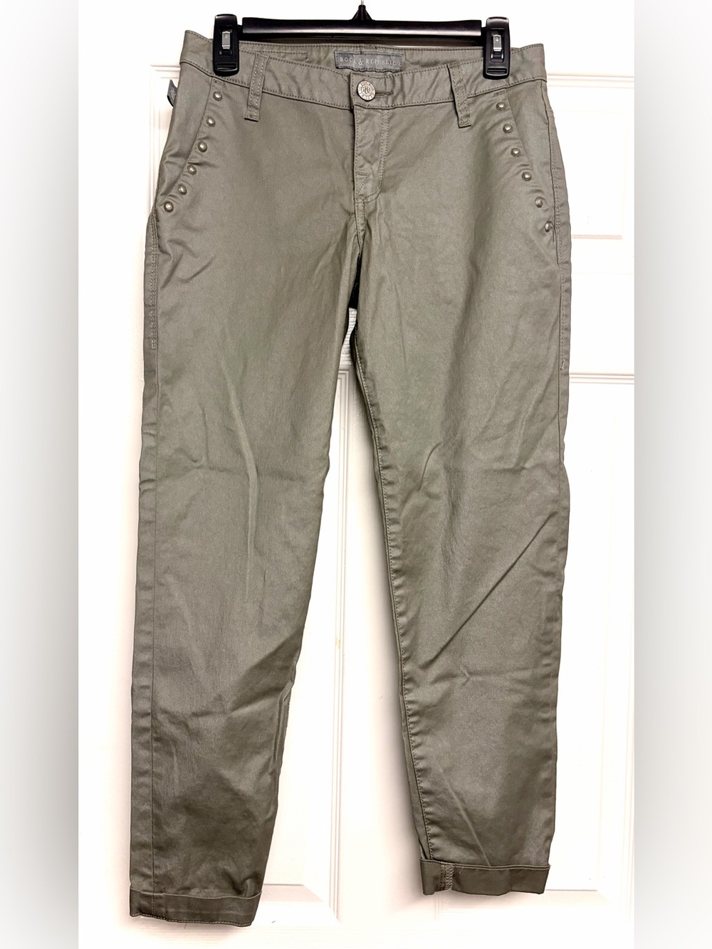 Y2K Rock & Republic Olive Green Stud-Accent Chinos